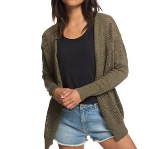 NEW Roxy Cardigan Knit Sweater XL Chic Olive Green